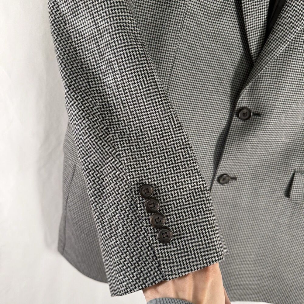 Ralph Lauren Silk Wool Blend Blazer Men's 42L Grey Houndstooth 2 Button Front - Picture 6 of 10